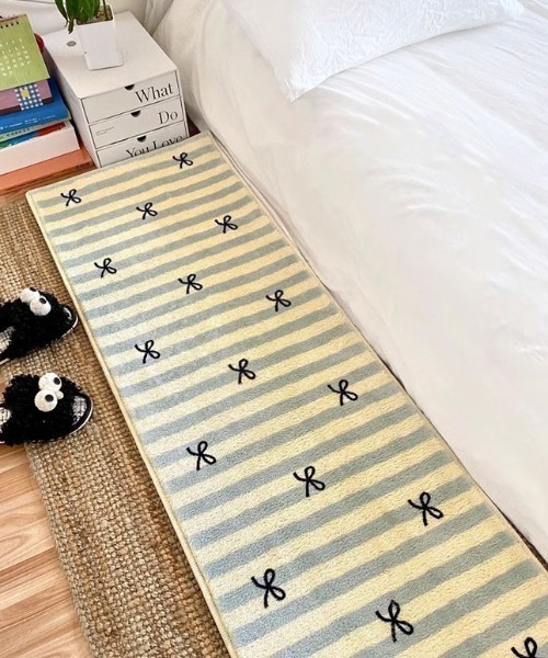 セール】ストライプ リボン柄 パステルミニラグマット 横長 バス