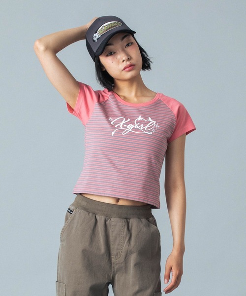 早い者勝ち 大人気 X-girl STRIPED S/S TEE セール】STRIPED RAGLAN BABY TEE（Tシャツ/カットソー）｜X