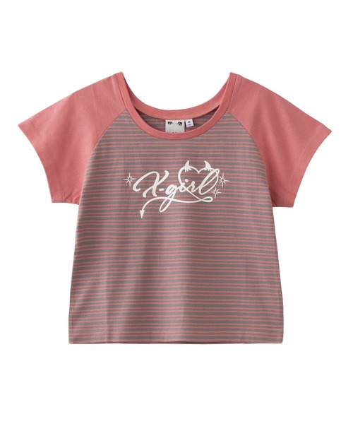 X-girl(エックスガール)の「STRIPED RAGLAN BABY TEE(Tシャツ/カットソー・レディース・ホワイト/ブラウン/ピンク・S/M)」の17枚目の写真