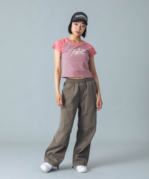 X-girl(エックスガール)の「STRIPED RAGLAN BABY TEE(Tシャツ/カットソー・レディース・ホワイト/ブラウン/ピンク・S/M)」の14枚目の写真