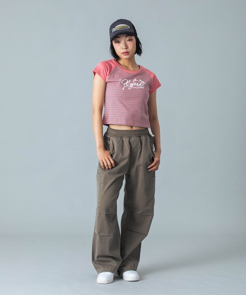 X-girl(エックスガール)の「STRIPED RAGLAN BABY TEE(Tシャツ/カットソー・レディース・ホワイト/ブラウン/ピンク・S/M)」の15枚目の写真