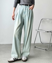 【高身長・大きいサイズ対応/4サイズ展開】ハイウエストダブルタックワイドデニムパンツ