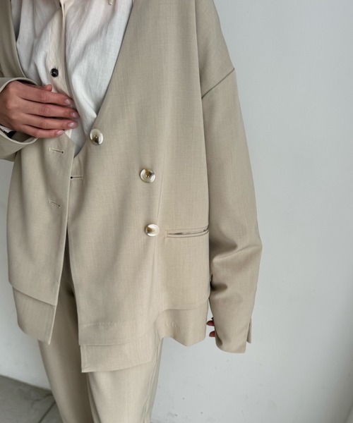 WILLFULLY(ウィルフリー)の「double hem flutter no collar JK(ノーカラージャケット・レディース・ライトグレー系/チャコール/サンドベージュ・FREE)」の22枚目の写真