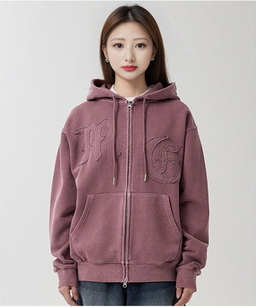 パーカー 「mahagrid/マハグリッド」 CUT OFF APPLIQUE ZIP-UP HOODIE/カットオフアップリケ ジップアップ パーカ mahagrid/マハグリッド』 CUT OFF APPLIQUE ZIP-UP HOODIE