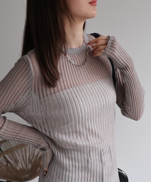 CREARE -LINO-（クレアーレリノ）の「<レディース商品>リブシアーストライププルオーバー（Tシャツ/カットソー・レディース・オレンジ/ホワイト/ブラック/グレー/ピンク・FREE）」の3枚目の写真