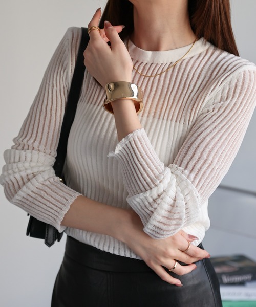 CREARE -LINO-（クレアーレリノ）の「<レディース商品>リブシアーストライププルオーバー（Tシャツ/カットソー・レディース・オレンジ/ホワイト/ブラック/グレー/ピンク・FREE）」の2枚目の写真