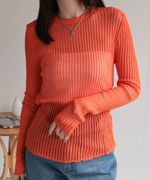 CREARE -LINO-（クレアーレリノ）の「<レディース商品>リブシアーストライププルオーバー（Tシャツ/カットソー・レディース・オレンジ/ホワイト/ブラック/グレー/ピンク・FREE）」の5枚目の写真