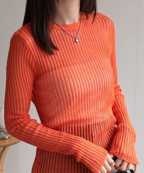 CREARE -LINO-（クレアーレリノ）の「<レディース商品>リブシアーストライププルオーバー（Tシャツ/カットソー・レディース・オレンジ/ホワイト/ブラック/グレー/ピンク・FREE）」の13枚目の写真