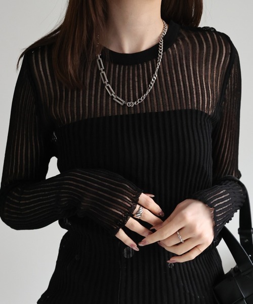 CREARE -LINO-（クレアーレリノ）の「<レディース商品>リブシアーストライププルオーバー（Tシャツ/カットソー・レディース・オレンジ/ホワイト/ブラック/グレー/ピンク・FREE）」の18枚目の写真