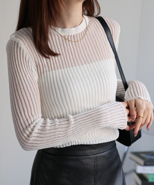 CREARE -LINO-（クレアーレリノ）の「<レディース商品>リブシアーストライププルオーバー（Tシャツ/カットソー・レディース・オレンジ/ホワイト/ブラック/グレー/ピンク・FREE）」の6枚目の写真