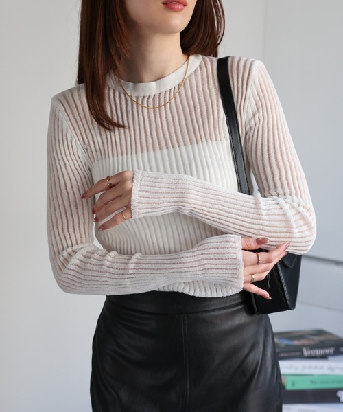 CREARE -LINO-（クレアーレリノ）の「<レディース商品>リブシアーストライププルオーバー（Tシャツ/カットソー・レディース・オレンジ/ホワイト/ブラック/グレー/ピンク・FREE）」の7枚目の写真