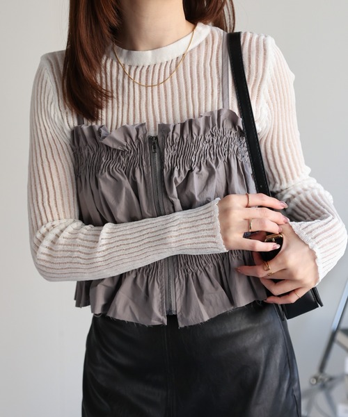 CREARE -LINO-（クレアーレリノ）の「<レディース商品>リブシアーストライププルオーバー（Tシャツ/カットソー・レディース・オレンジ/ホワイト/ブラック/グレー/ピンク・FREE）」の9枚目の写真