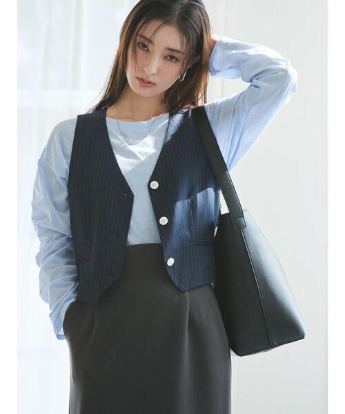 Te chichi(テチチ)の「【宮本茉由着用】ストライプショートベスト《2025spring catalog item》(シャツ/ブラウス・レディース・ネイビー/グレー・F)」の2枚目の写真