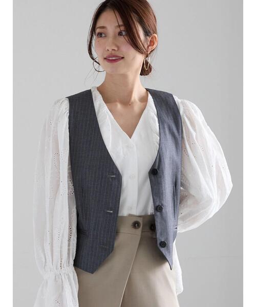 Te chichi(テチチ)の「【宮本茉由着用】ストライプショートベスト《2025spring catalog item》(シャツ/ブラウス・レディース・ネイビー/グレー・F)」の7枚目の写真