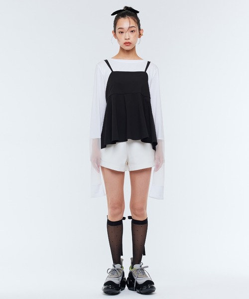 Narcissus(ナルシス)の「チュールブロッキングロングTシャツ(Tシャツ/カットソー・レディース・ミント/ホワイト/ブラック・FREE)」の4枚目の写真