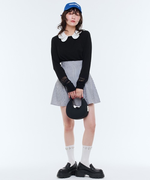 Narcissus(ナルシス)の「チュールブロッキングロングTシャツ(Tシャツ/カットソー・レディース・ミント/ホワイト/ブラック・FREE)」の8枚目の写真