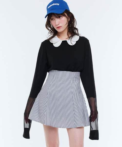Narcissus(ナルシス)の「チュールブロッキングロングTシャツ(Tシャツ/カットソー・レディース・ミント/ホワイト/ブラック・FREE)」の7枚目の写真