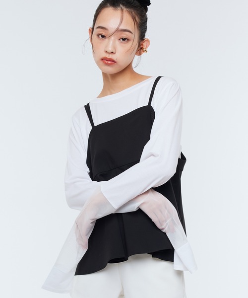 Narcissus(ナルシス)の「チュールブロッキングロングTシャツ(Tシャツ/カットソー・レディース・ミント/ホワイト/ブラック・FREE)」の22枚目の写真