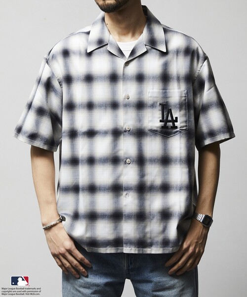 MLB（メジャーリーグベースボール）の「FREAK’S STORE/フリークスストア MLB ショートスリーブ チェックシャツ（シャツ/ブラウス・メンズ・ブラウン/ブラック/グレー・LARGE/MEDIUM）」の18枚目の写真