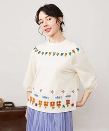 Jocomomola（ホコモモラ）の「Verde pera 刺繍半端袖カットソー（Tシャツ/カットソー）」