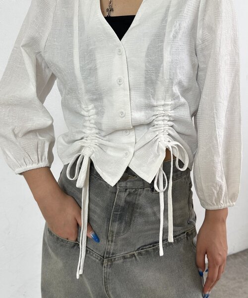 WHO'S WHO gallery(フーズフーギャラリー)の「ギャザーパフスリーブブラウス(シャツ/ブラウス・レディース・ホワイト/ブラック・FREE)」の10枚目の写真