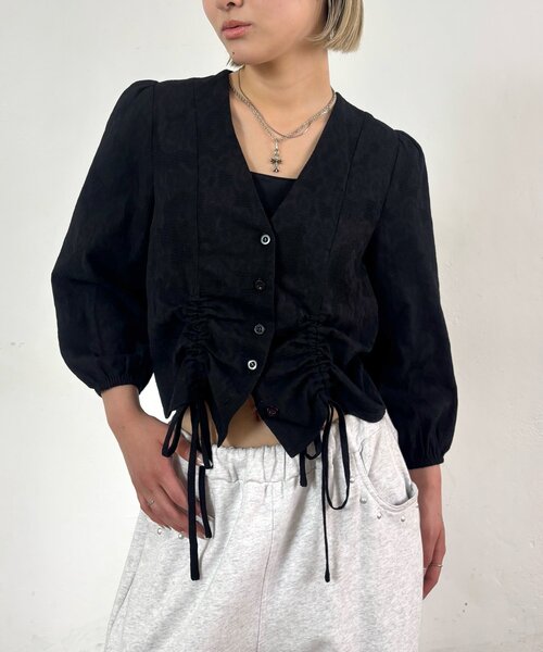 WHO'S WHO gallery(フーズフーギャラリー)の「ギャザーパフスリーブブラウス(シャツ/ブラウス・レディース・ホワイト/ブラック・FREE)」の12枚目の写真