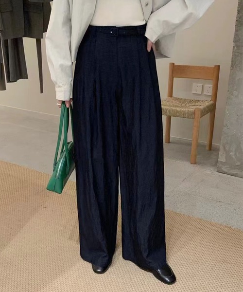 aimoha(アイモハ)の「ベルト付きワイドパンツ(スラックス・レディース・ブラック/ネイビー・SMALL/MEDIUM)」の2枚目の写真