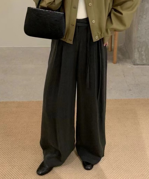 aimoha(アイモハ)の「ベルト付きワイドパンツ(スラックス・レディース・ブラック/ネイビー・SMALL/MEDIUM)」の1枚目の写真