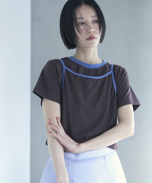 Firsthand(ファーストハンド)の「Firsthand/ファーストハンド オーガニックコットンリンガーデザインTシャツ / 2WAYレイヤードトップス(Tシャツ/カットソー・レディース・ホワイト/ブラウン/ブルー/ブラック・FREE)」の4枚目の写真