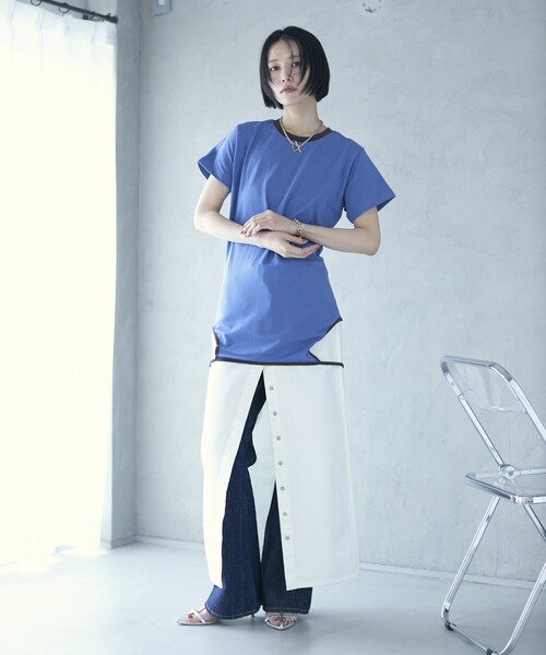 Firsthand(ファーストハンド)の「Firsthand/ファーストハンド オーガニックコットンリンガーデザインTシャツ / 2WAYレイヤードトップス(Tシャツ/カットソー・レディース・ホワイト/ブラウン/ブルー/ブラック・FREE)」の1枚目の写真