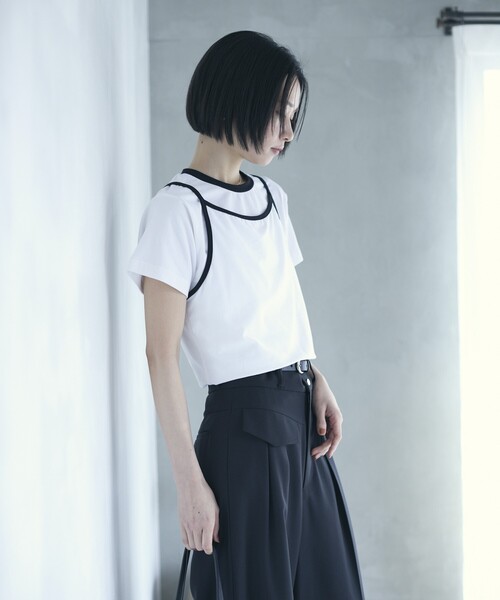 Firsthand(ファーストハンド)の「Firsthand/ファーストハンド オーガニックコットンリンガーデザインTシャツ / 2WAYレイヤードトップス(Tシャツ/カットソー・レディース・ホワイト/ブラウン/ブルー/ブラック・FREE)」の10枚目の写真