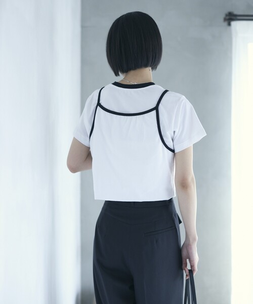 Firsthand(ファーストハンド)の「Firsthand/ファーストハンド オーガニックコットンリンガーデザインTシャツ / 2WAYレイヤードトップス(Tシャツ/カットソー・レディース・ホワイト/ブラウン/ブルー/ブラック・FREE)」の9枚目の写真