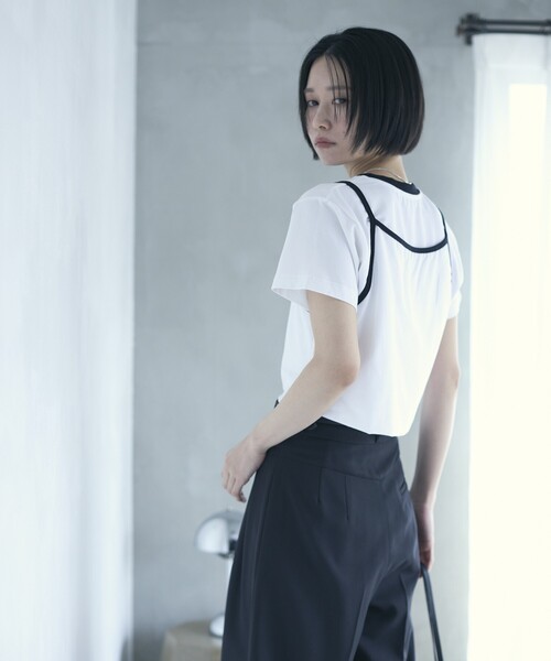 Firsthand(ファーストハンド)の「Firsthand/ファーストハンド オーガニックコットンリンガーデザインTシャツ / 2WAYレイヤードトップス(Tシャツ/カットソー・レディース・ホワイト/ブラウン/ブルー/ブラック・FREE)」の8枚目の写真