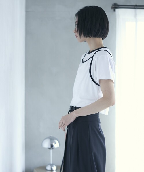 Firsthand(ファーストハンド)の「Firsthand/ファーストハンド オーガニックコットンリンガーデザインTシャツ / 2WAYレイヤードトップス(Tシャツ/カットソー・レディース・ホワイト/ブラウン/ブルー/ブラック・FREE)」の7枚目の写真
