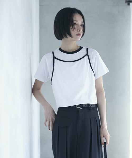 Firsthand(ファーストハンド)の「Firsthand/ファーストハンド オーガニックコットンリンガーデザインTシャツ / 2WAYレイヤードトップス(Tシャツ/カットソー・レディース・ホワイト/ブラウン/ブルー/ブラック・FREE)」の6枚目の写真