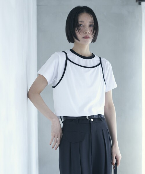 Firsthand(ファーストハンド)の「Firsthand/ファーストハンド オーガニックコットンリンガーデザインTシャツ / 2WAYレイヤードトップス(Tシャツ/カットソー・レディース・ホワイト/ブラウン/ブルー/ブラック・FREE)」の5枚目の写真