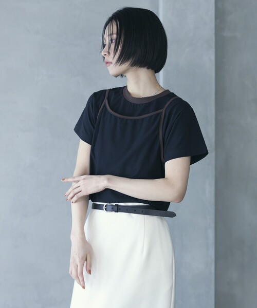 Firsthand(ファーストハンド)の「Firsthand/ファーストハンド オーガニックコットンリンガーデザインTシャツ / 2WAYレイヤードトップス(Tシャツ/カットソー・レディース・ホワイト/ブラウン/ブルー/ブラック・FREE)」の20枚目の写真
