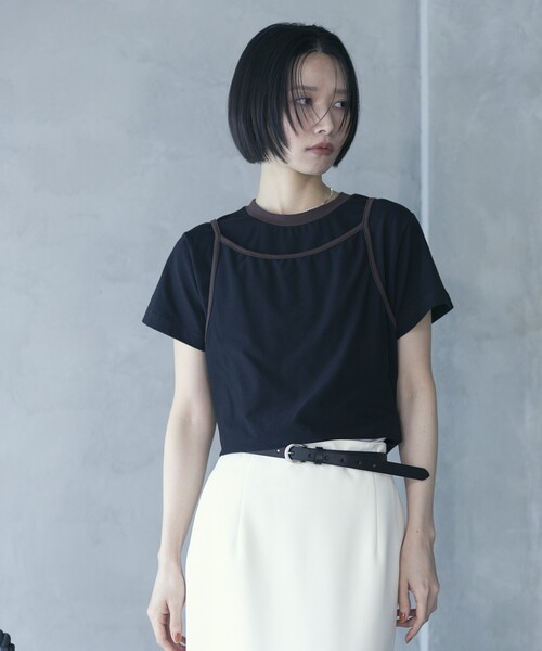 Firsthand(ファーストハンド)の「Firsthand/ファーストハンド オーガニックコットンリンガーデザインTシャツ / 2WAYレイヤードトップス(Tシャツ/カットソー・レディース・ホワイト/ブラウン/ブルー/ブラック・FREE)」の19枚目の写真