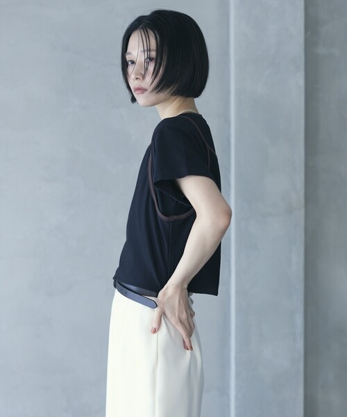Firsthand(ファーストハンド)の「Firsthand/ファーストハンド オーガニックコットンリンガーデザインTシャツ / 2WAYレイヤードトップス(Tシャツ/カットソー・レディース・ホワイト/ブラウン/ブルー/ブラック・FREE)」の18枚目の写真