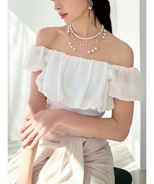 RESEXXY（リゼクシー）の「シアードッキングオフショルトップス（Tシャツ/カットソー・レディース・ホワイト/その他1/ブラック・FREE）」の2枚目の写真