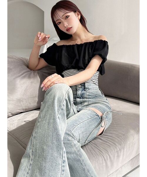 RESEXXY（リゼクシー）の「シアードッキングオフショルトップス（Tシャツ/カットソー・レディース・ホワイト/その他1/ブラック・FREE）」の7枚目の写真