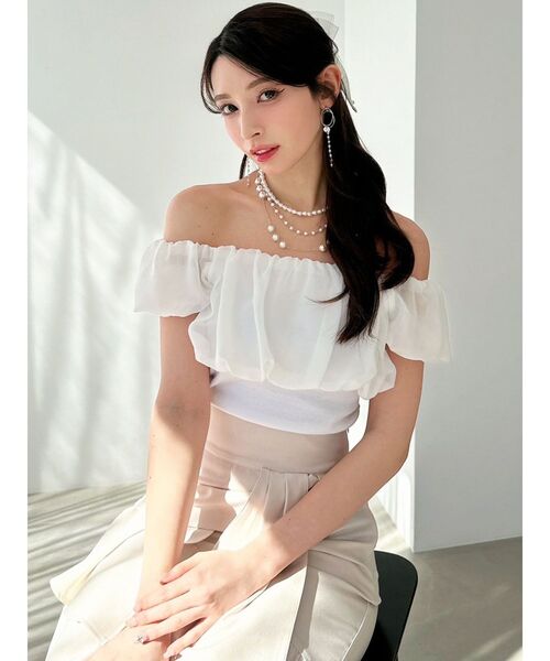 RESEXXY（リゼクシー）の「シアードッキングオフショルトップス（Tシャツ/カットソー・レディース・ホワイト/その他1/ブラック・FREE）」の9枚目の写真