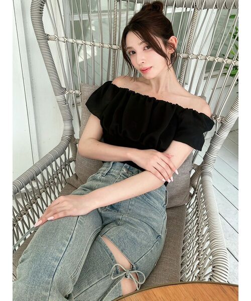 RESEXXY（リゼクシー）の「シアードッキングオフショルトップス（Tシャツ/カットソー・レディース・ホワイト/その他1/ブラック・FREE）」の21枚目の写真