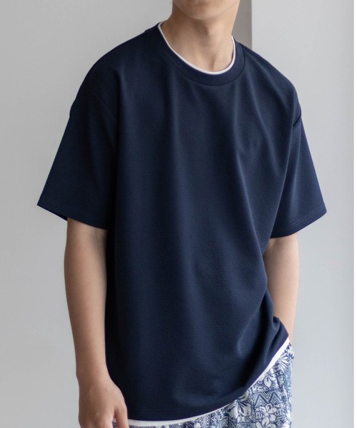 NAVY(ネイビー)の「NAVY【接触冷感】フェイクレイヤードTシャツ(Tシャツ/カットソー・メンズ・カーキ/ネイビー/ブルー/チャコールグレー/ベージュ・S/M/L/XL)」の5枚目の写真