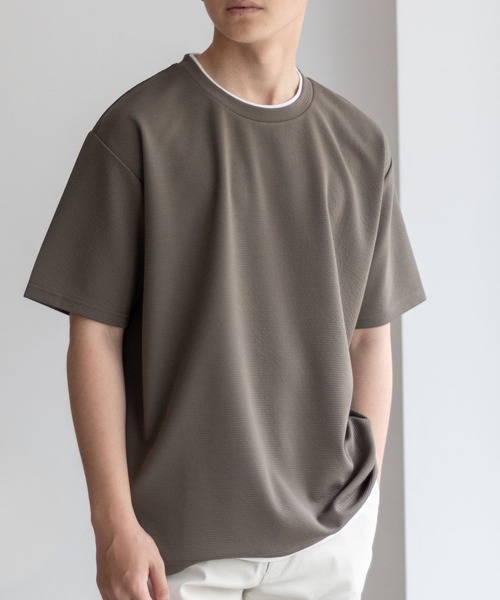 NAVY(ネイビー)の「NAVY【接触冷感】フェイクレイヤードTシャツ(Tシャツ/カットソー・メンズ・カーキ/ネイビー/ブルー/チャコールグレー/ベージュ・S/M/L/XL)」の4枚目の写真