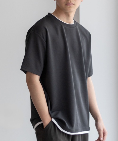 NAVY(ネイビー)の「NAVY【接触冷感】フェイクレイヤードTシャツ(Tシャツ/カットソー・メンズ・カーキ/ネイビー/ブルー/チャコールグレー/ベージュ・S/M/L/XL)」の8枚目の写真