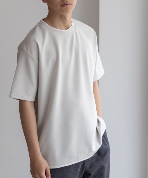 NAVY(ネイビー)の「NAVY【接触冷感】フェイクレイヤードTシャツ(Tシャツ/カットソー・メンズ・カーキ/ネイビー/ブルー/チャコールグレー/ベージュ・S/M/L/XL)」の12枚目の写真