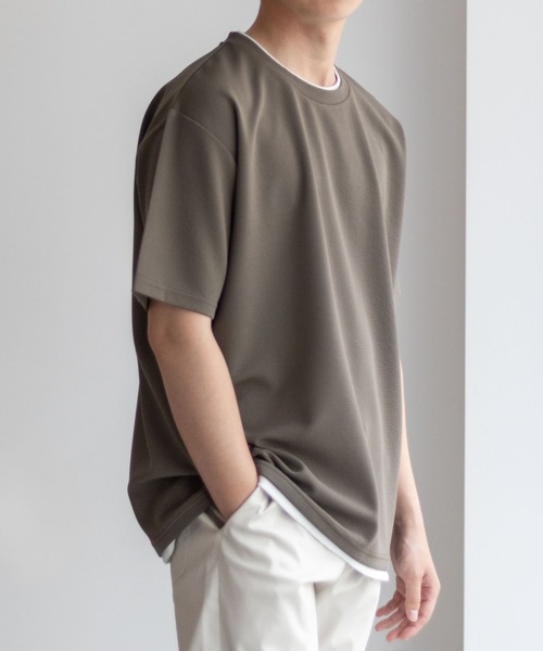 NAVY(ネイビー)の「NAVY【接触冷感】フェイクレイヤードTシャツ(Tシャツ/カットソー・メンズ・カーキ/ネイビー/ブルー/チャコールグレー/ベージュ・S/M/L/XL)」の16枚目の写真