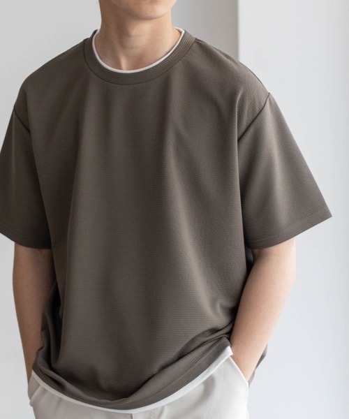 NAVY(ネイビー)の「NAVY【接触冷感】フェイクレイヤードTシャツ(Tシャツ/カットソー・メンズ・カーキ/ネイビー/ブルー/チャコールグレー/ベージュ・S/M/L/XL)」の17枚目の写真