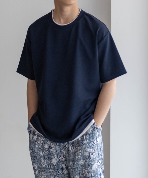 NAVY(ネイビー)の「NAVY【接触冷感】フェイクレイヤードTシャツ(Tシャツ/カットソー・メンズ・カーキ/ネイビー/ブルー/チャコールグレー/ベージュ・S/M/L/XL)」の19枚目の写真